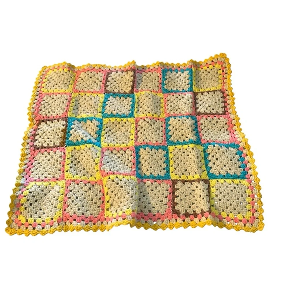 Vintage Handmade Colorful Baby Crochet Blanket